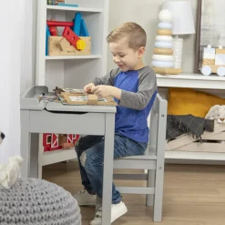 Child's Lift-Top Desk & Chair - Gray><noscript><img width=