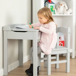 Child's Lift-Top Desk & Chair - Gray><noscript><img width=