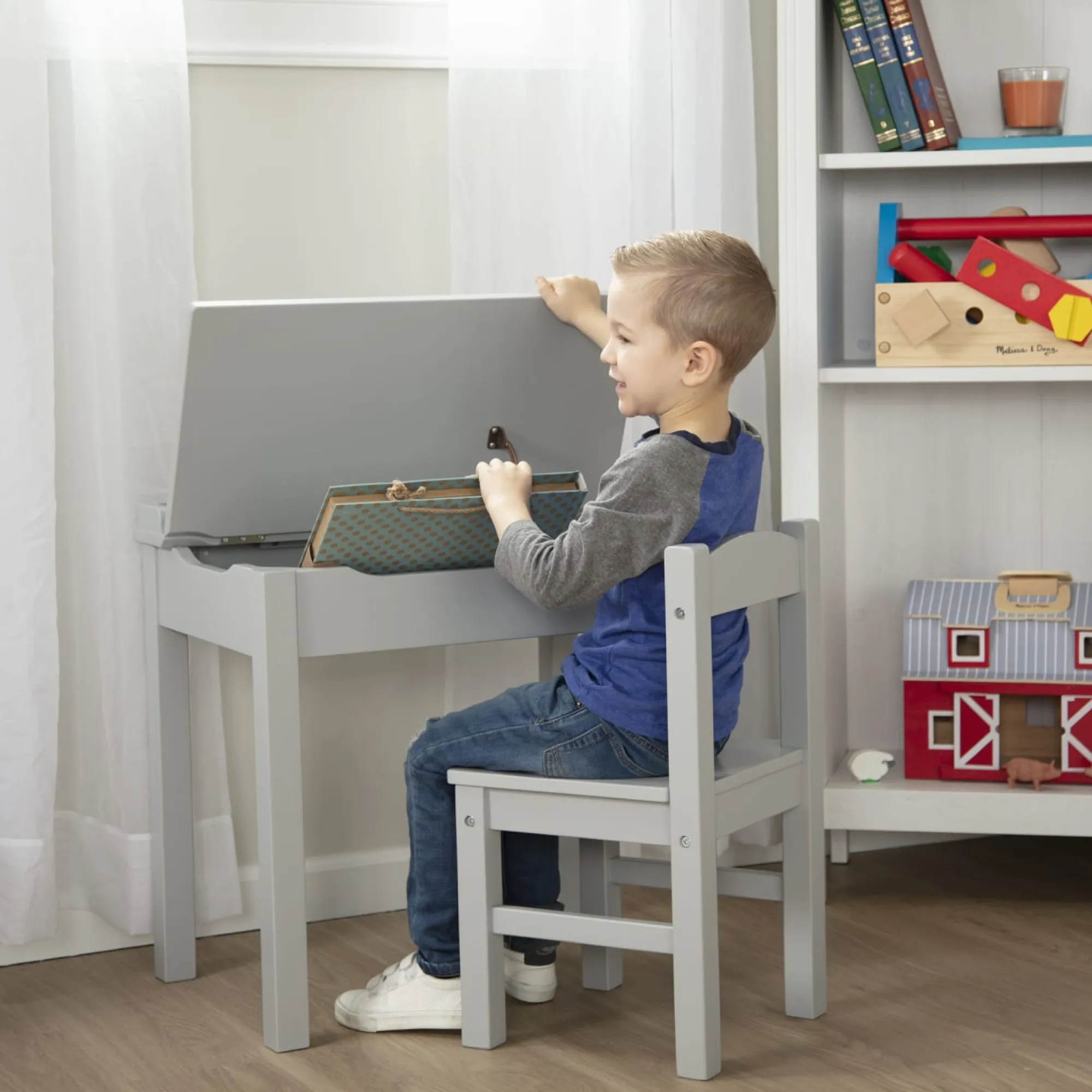 Child's Lift-Top Desk & Chair - Gray>Melissa & Doug Clearance