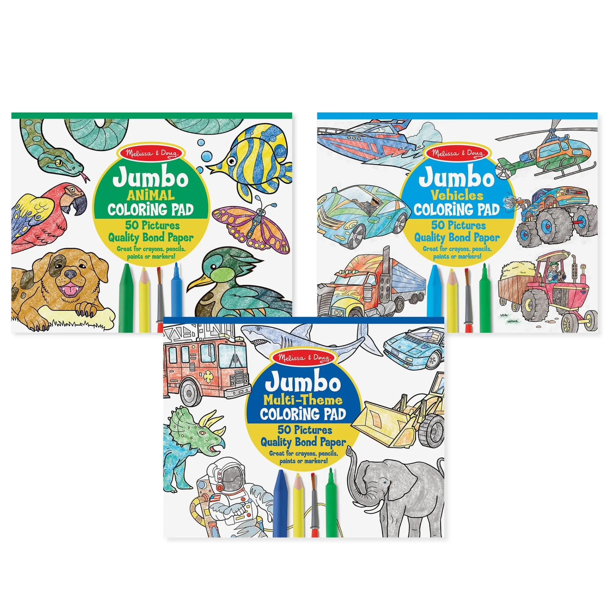Coloring Pad 3-Pack: Animals, Vehicles, Multi-Theme>Melissa & Doug Clearance