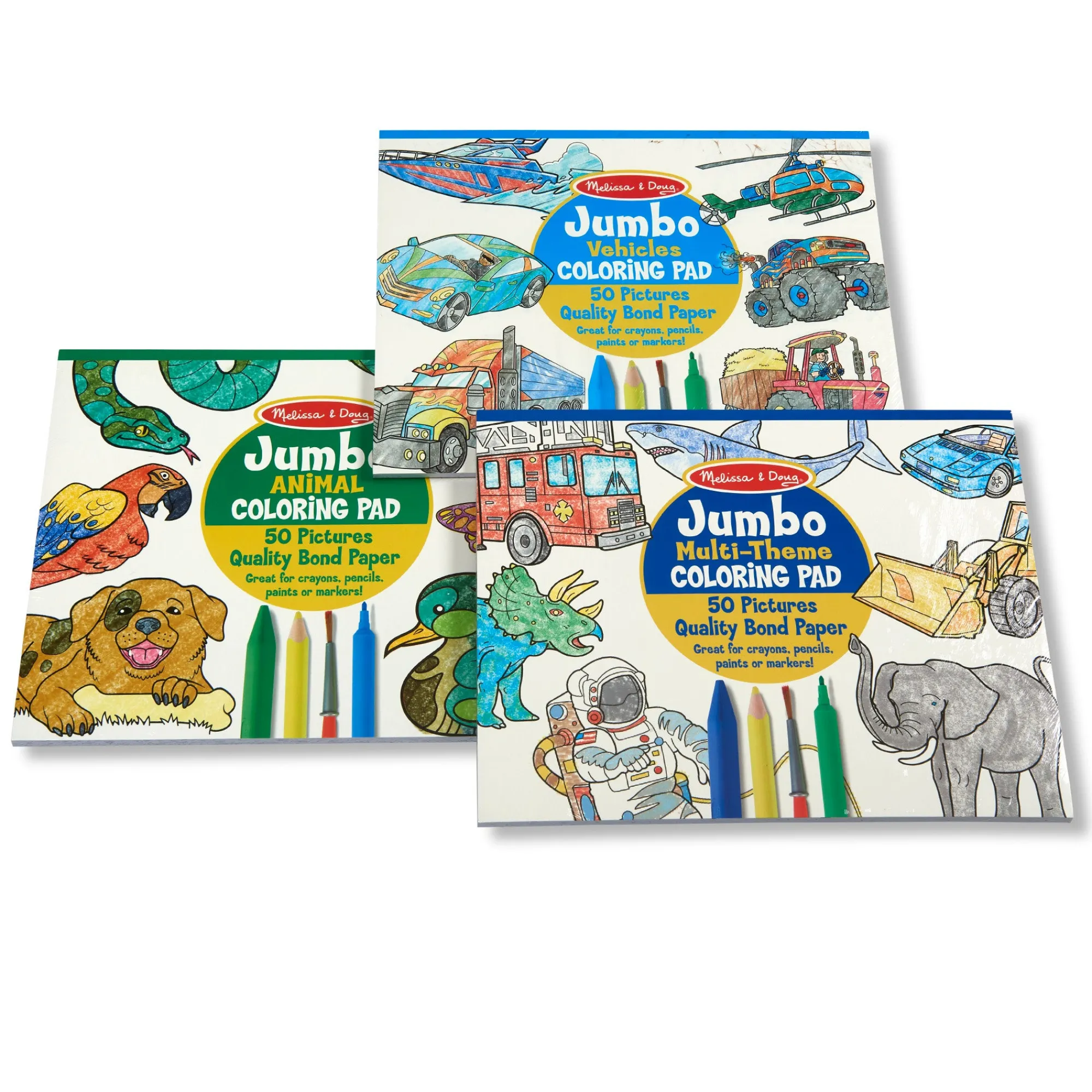 Coloring Pad 3-Pack: Animals, Vehicles, Multi-Theme>Melissa & Doug Clearance