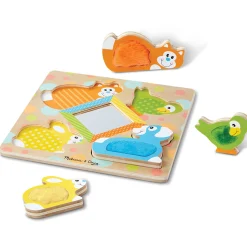 First Play Wooden Touch and Feel Puzzle Peek-a-Boo Pets With Mirror>Melissa & Doug Clearance