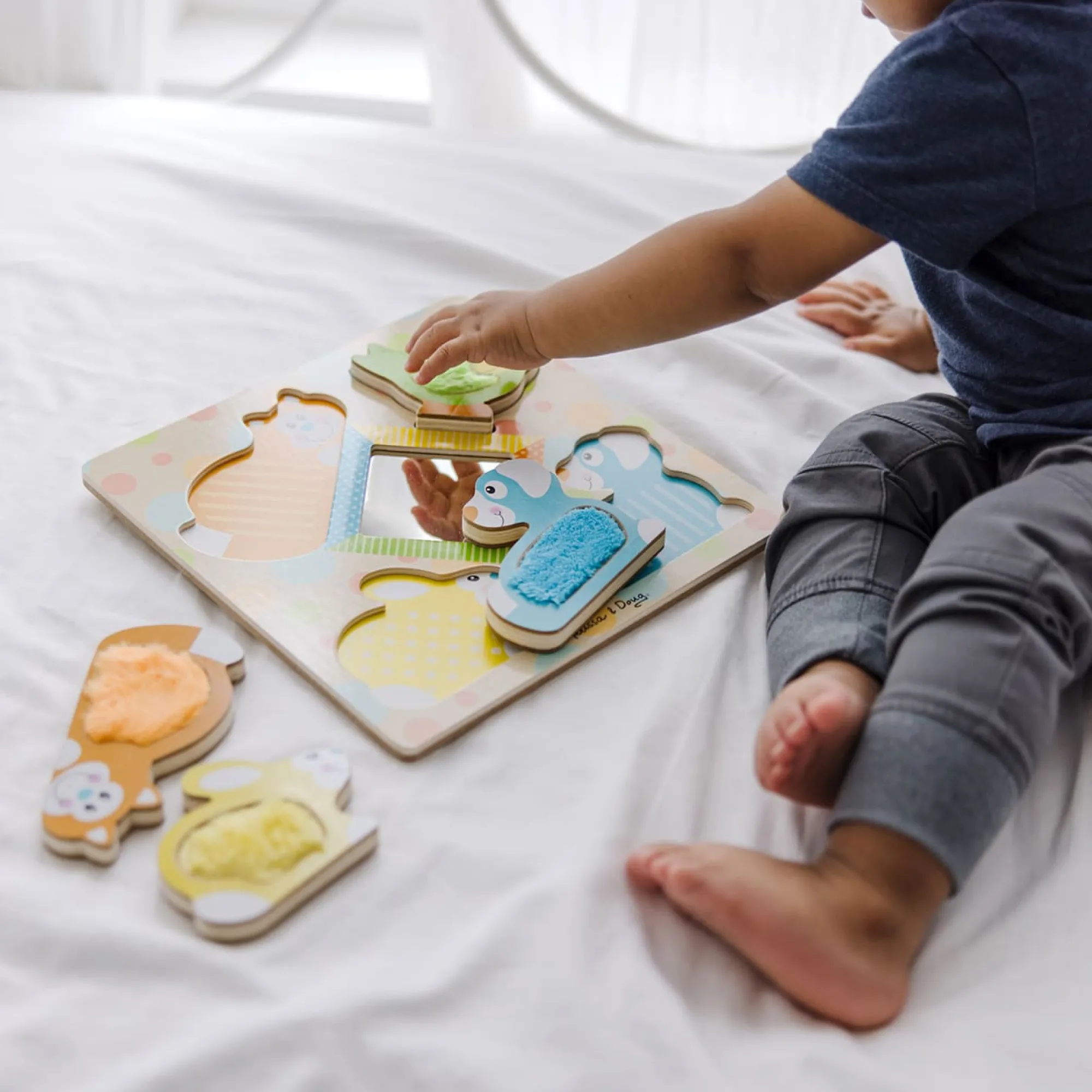 First Play Wooden Touch and Feel Puzzle Peek-a-Boo Pets With Mirror>Melissa & Doug Clearance