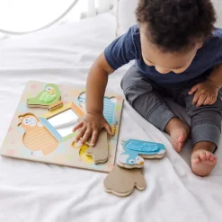 First Play Wooden Touch and Feel Puzzle Peek-a-Boo Pets With Mirror><noscript><img width=