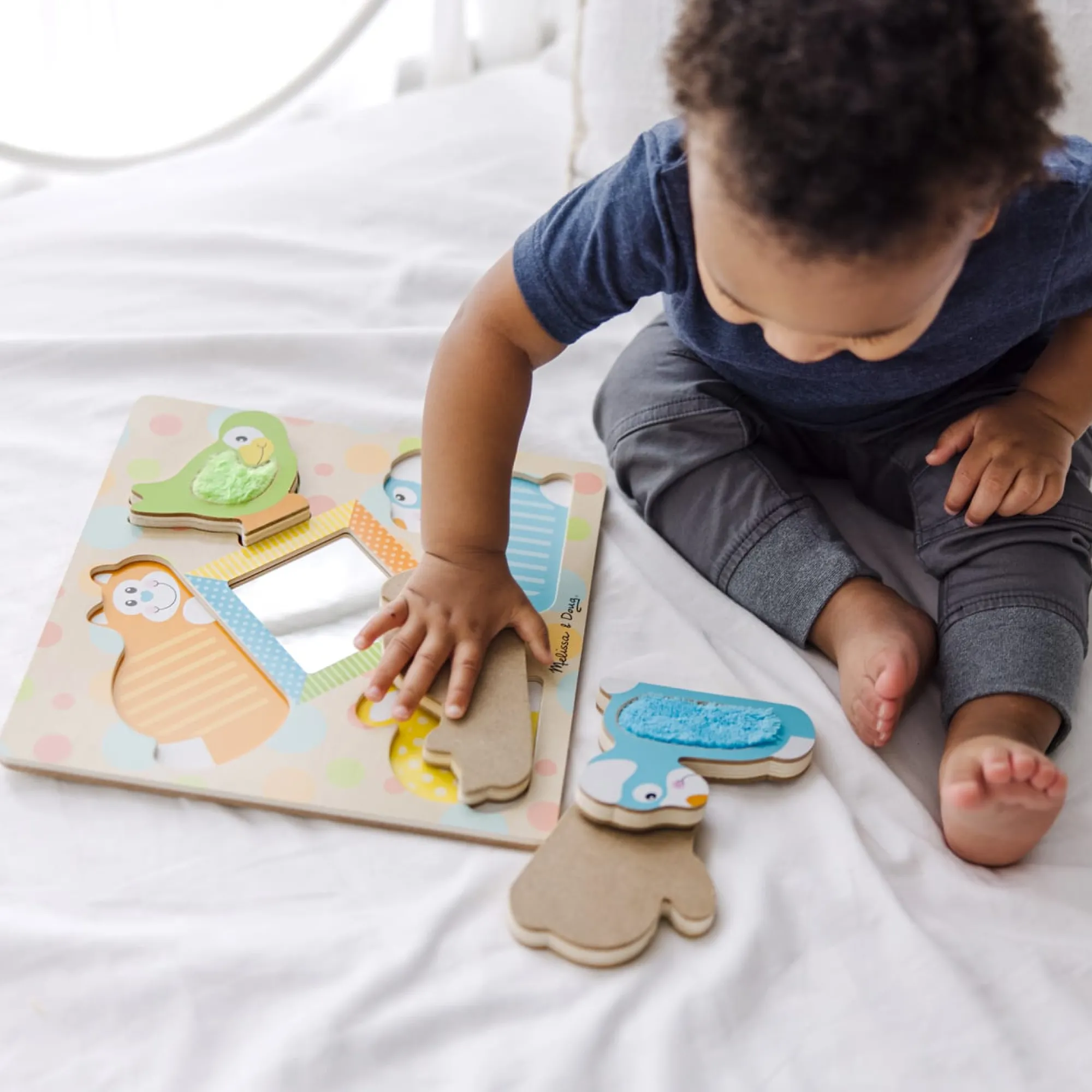 First Play Wooden Touch and Feel Puzzle Peek-a-Boo Pets With Mirror>Melissa & Doug Clearance