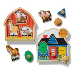 Jumbo Knob Wooden Puzzles Bundle - Shapes and Barn><noscript><img width=