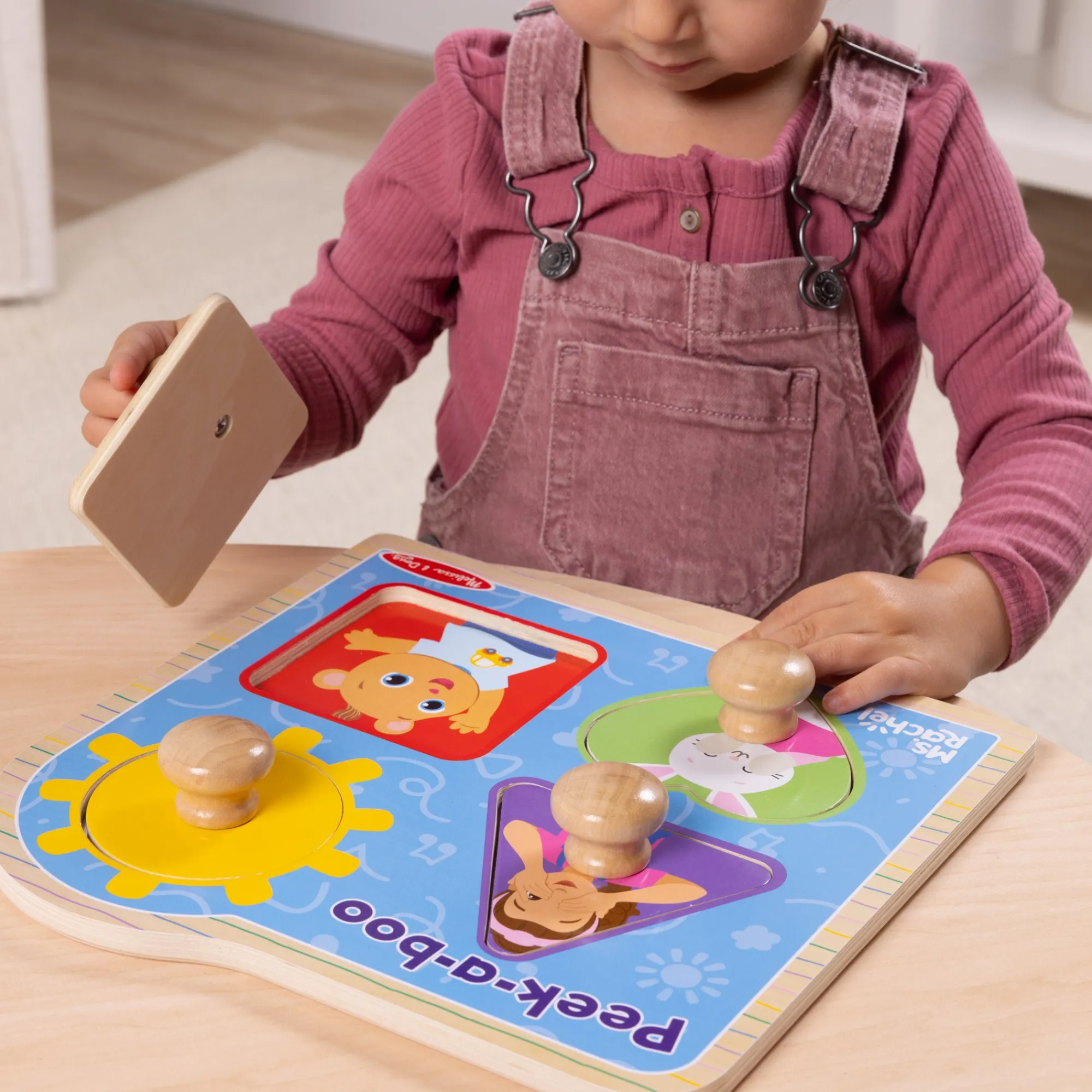 Ms. Rachel™ Wooden Peek-a-Boo Jumbo Peg Puzzle – 4 Pieces>Melissa & Doug Clearance