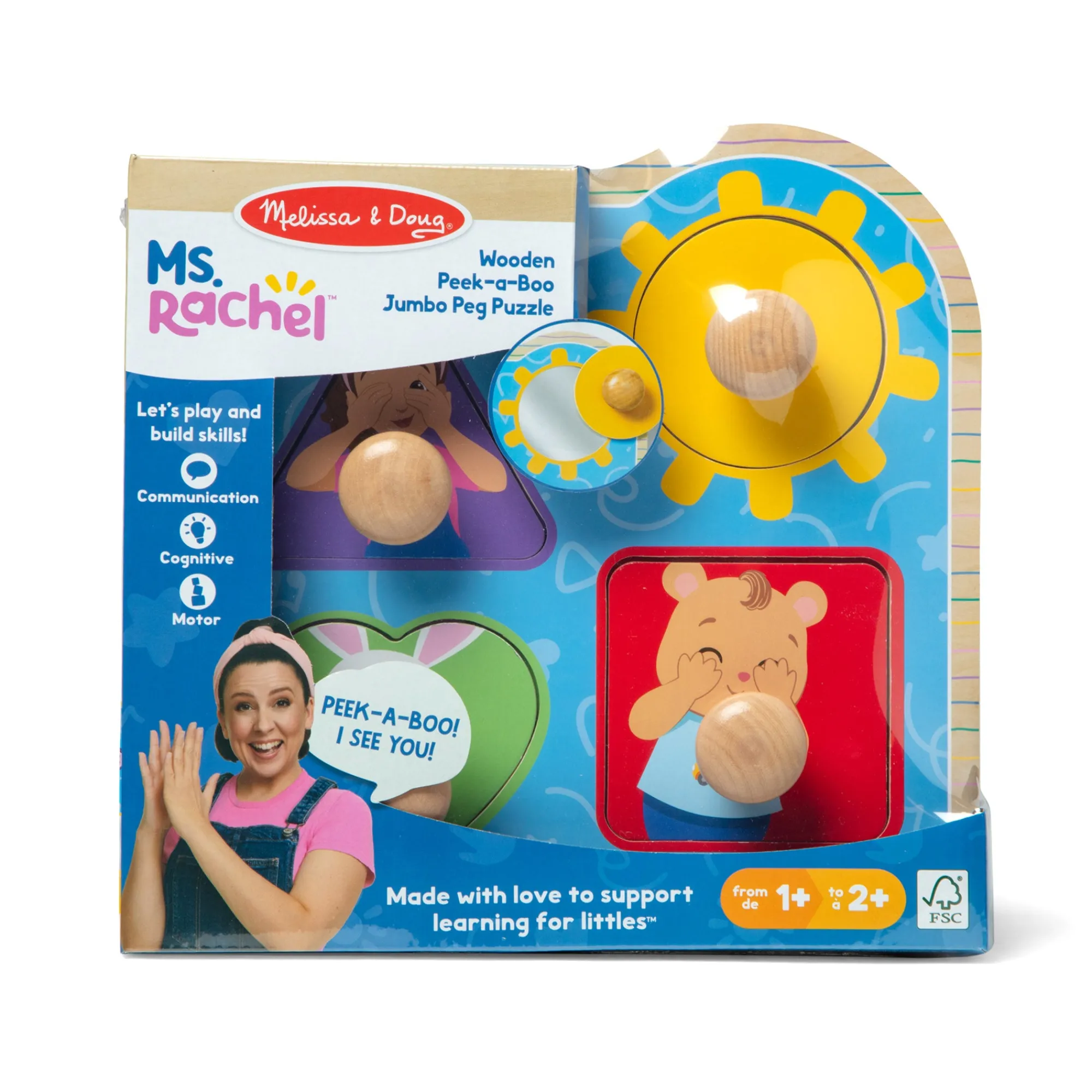 Ms. Rachel™ Wooden Peek-a-Boo Jumbo Peg Puzzle – 4 Pieces>Melissa & Doug Clearance