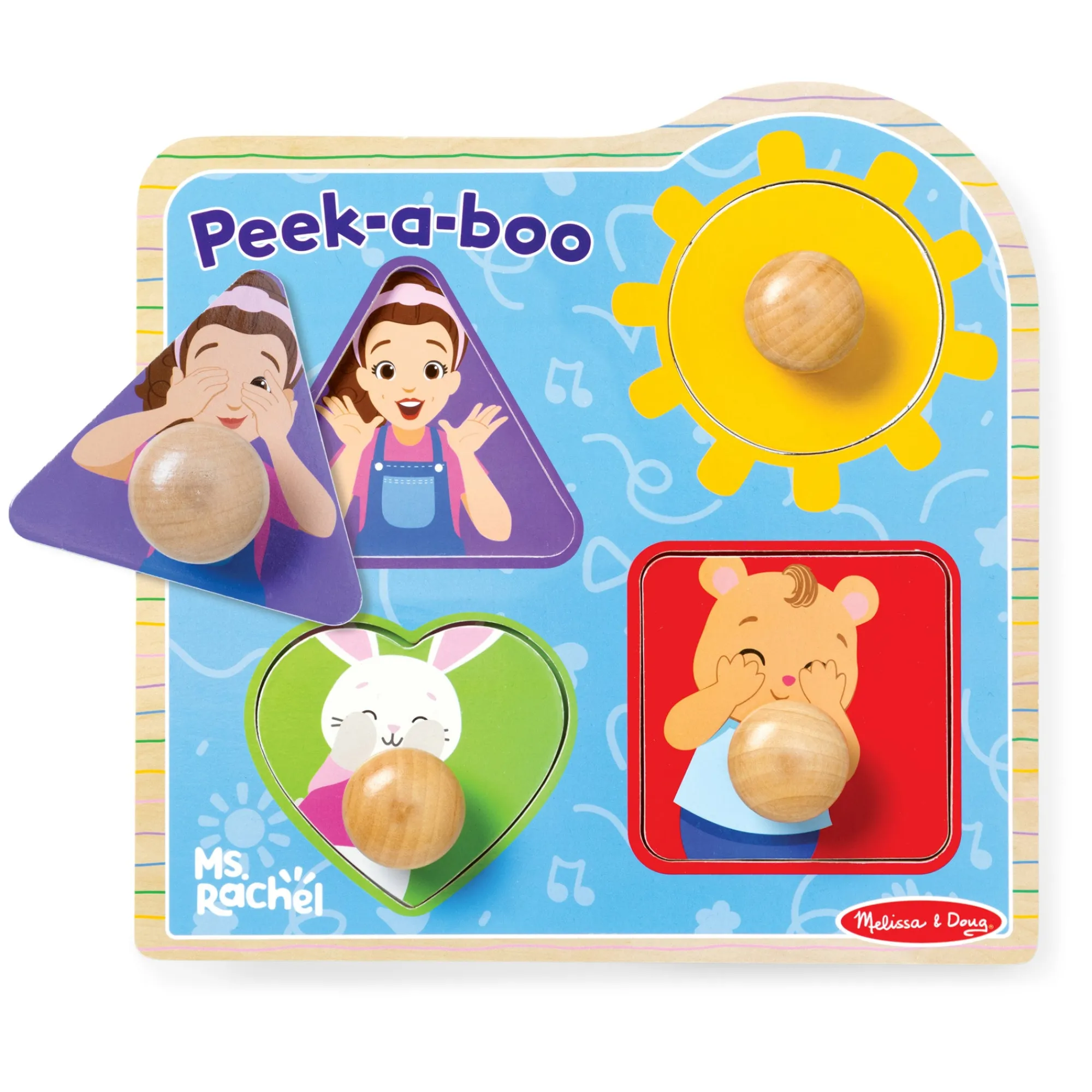 Ms. Rachel™ Wooden Peek-a-Boo Jumbo Peg Puzzle – 4 Pieces>Melissa & Doug Clearance
