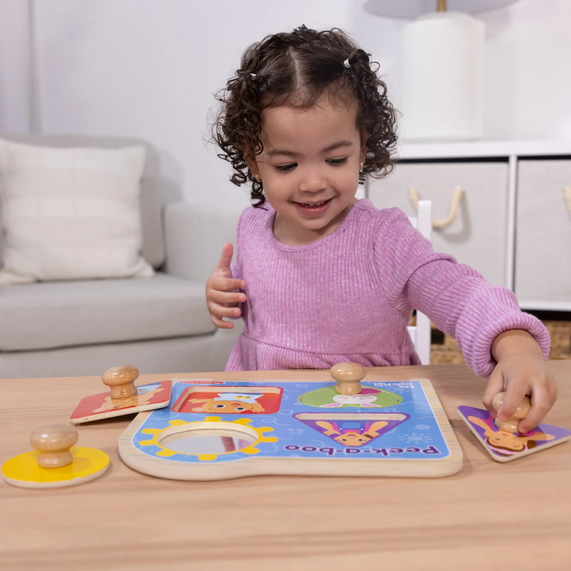 Ms. Rachel™ Wooden Peek-a-Boo Jumbo Peg Puzzle – 4 Pieces>Melissa & Doug Clearance