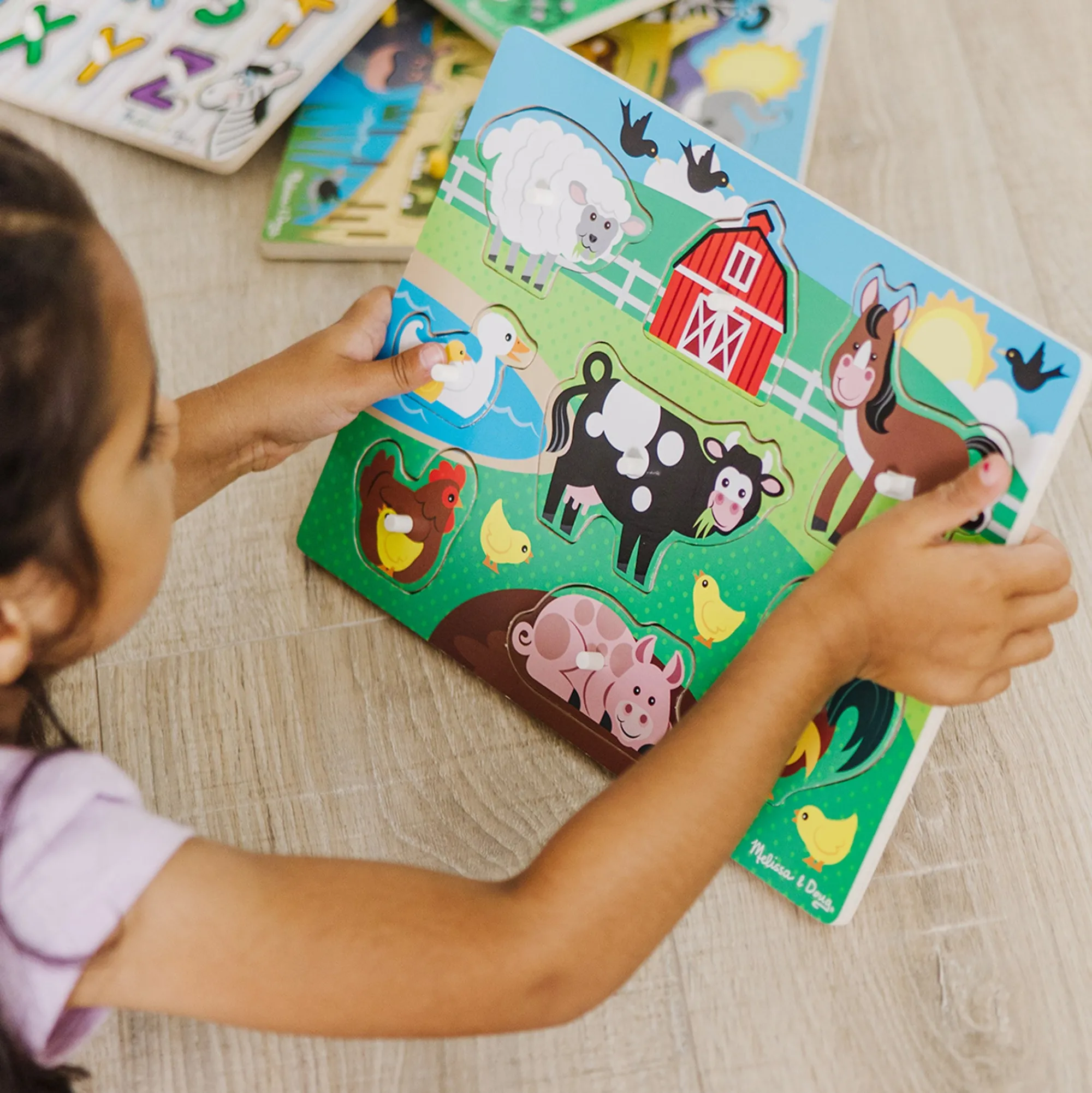 Wooden Peg Puzzle 6-Pack: Vehicles, Numbers, Safari, Farm, Pets, Alphabet>Melissa & Doug Hot