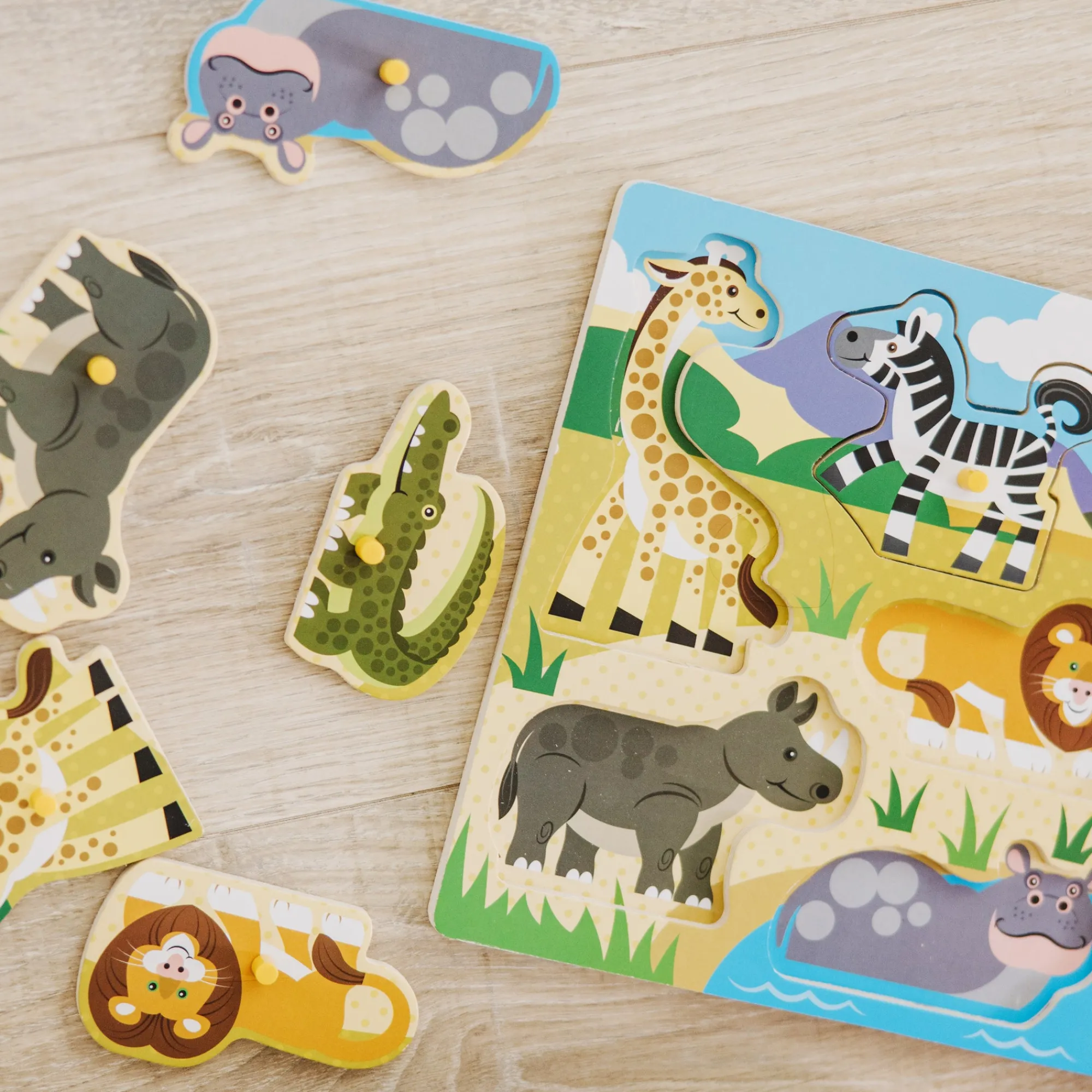 Wooden Peg Puzzle 6-Pack: Vehicles, Numbers, Safari, Farm, Pets, Alphabet>Melissa & Doug Hot