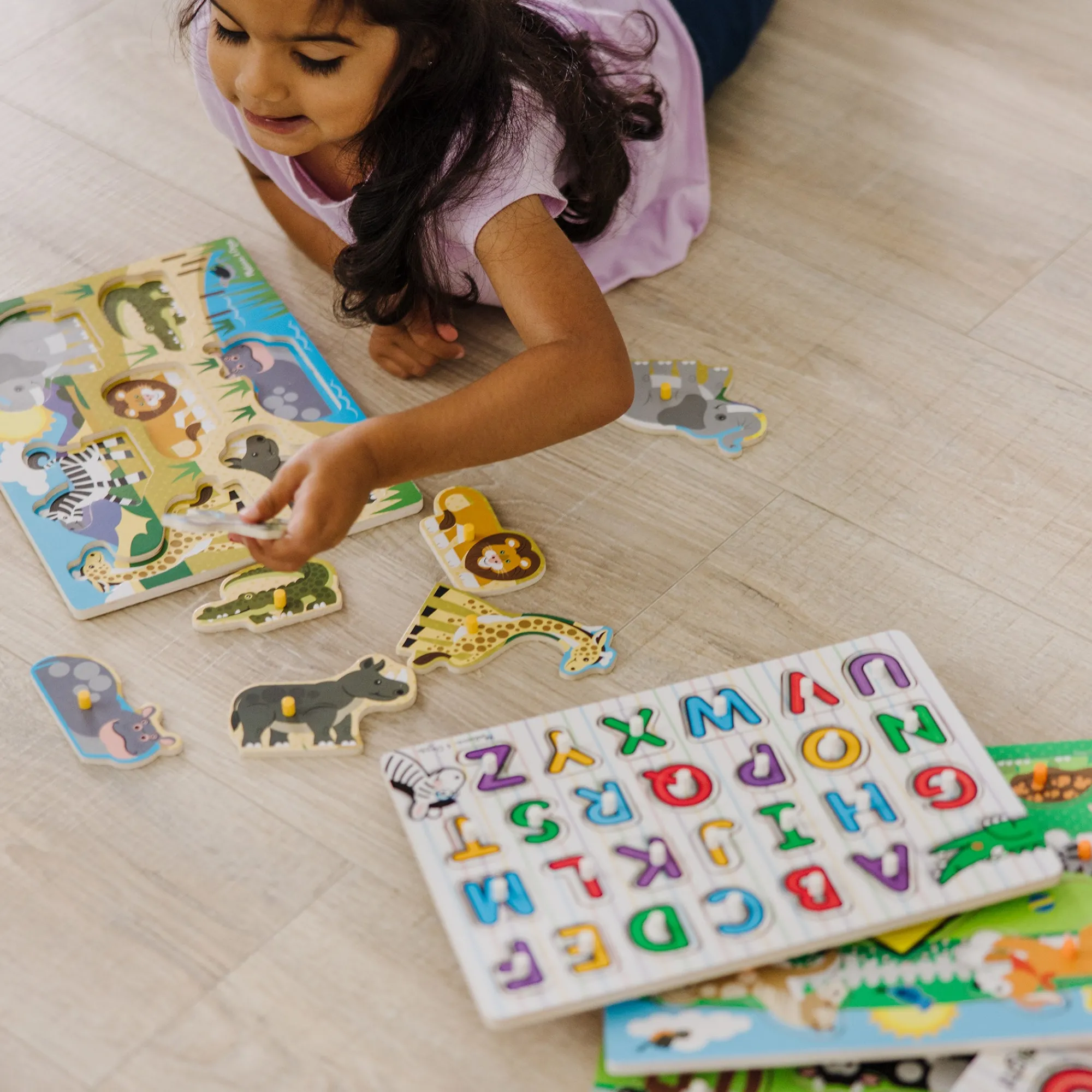 Wooden Peg Puzzle 6-Pack: Vehicles, Numbers, Safari, Farm, Pets, Alphabet>Melissa & Doug Hot